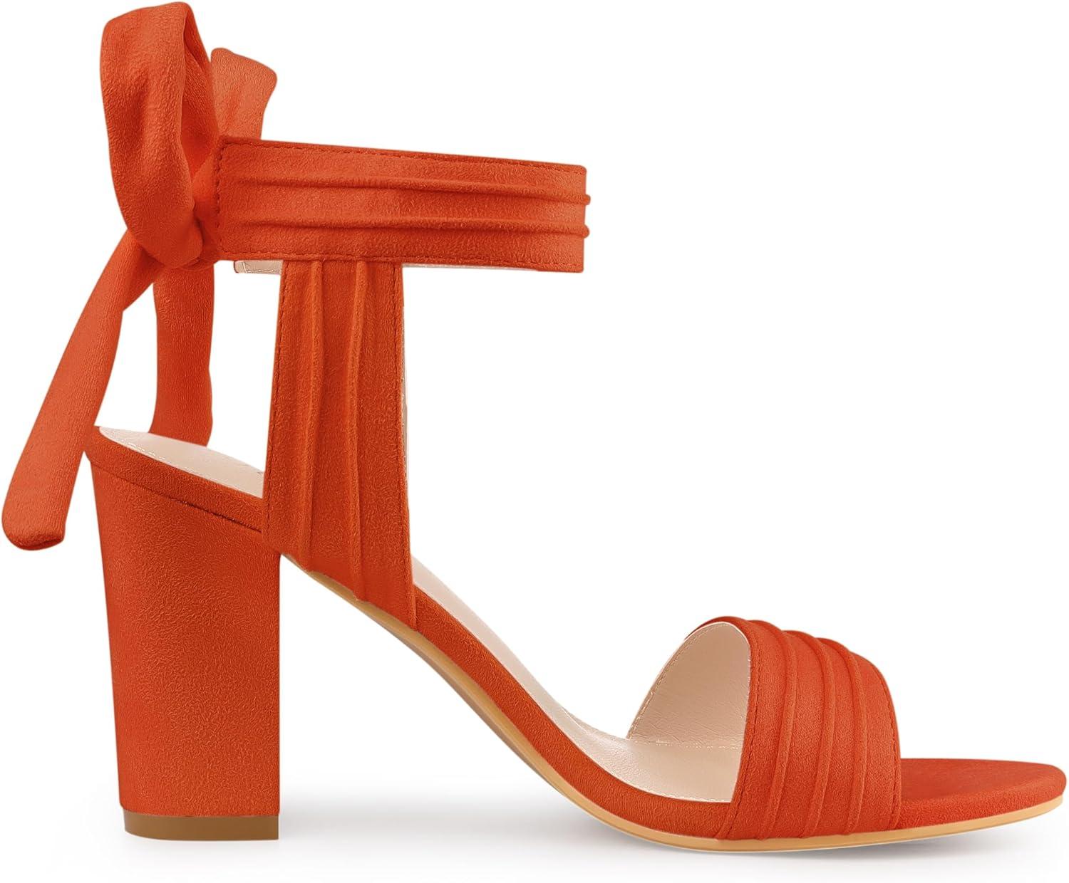 imageAllegra K Women Open Toe Ankle Tie Back Chunky Heel SandalsOrange