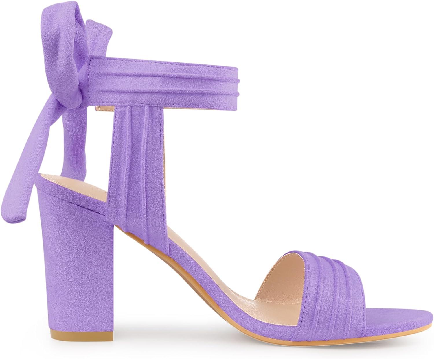 imageAllegra K Women Open Toe Ankle Tie Back Chunky Heel SandalsPurple