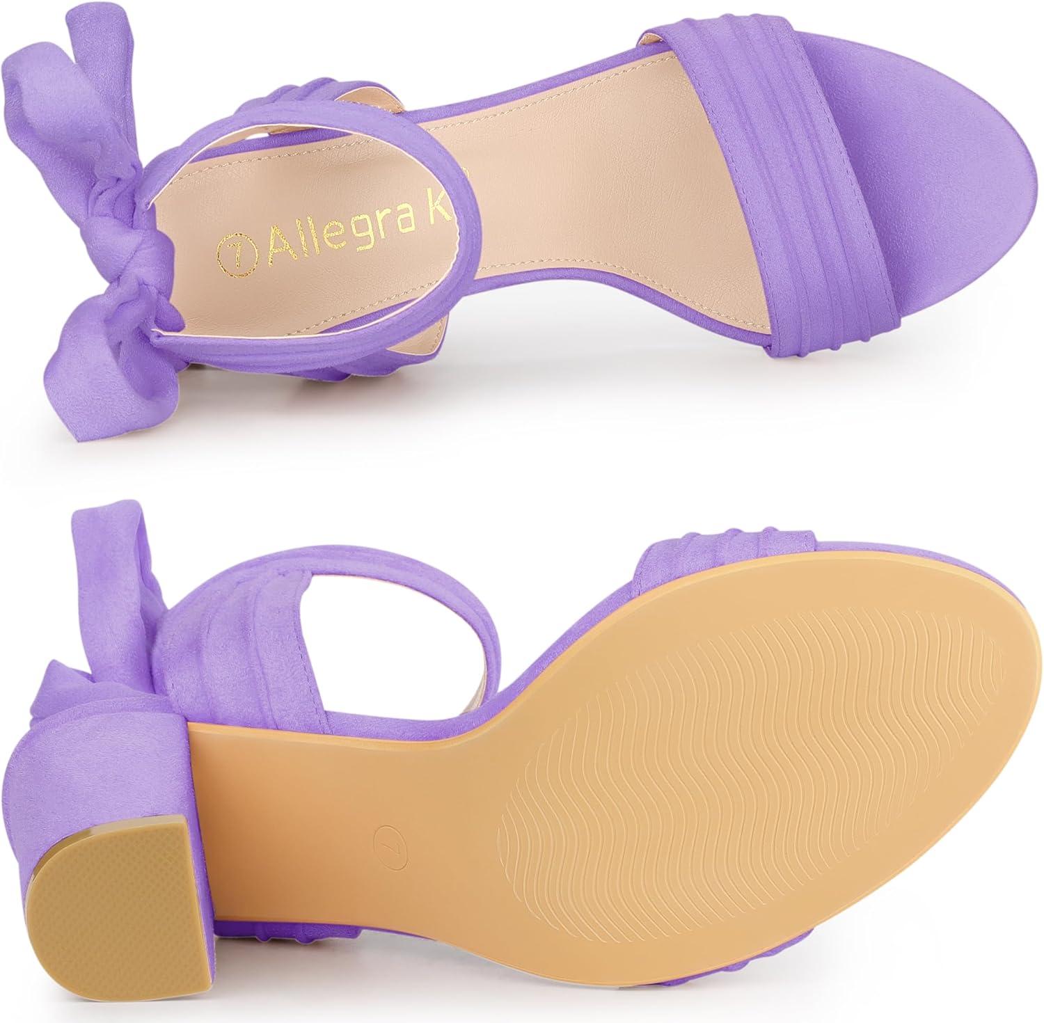 imageAllegra K Women Open Toe Ankle Tie Back Chunky Heel SandalsPurple
