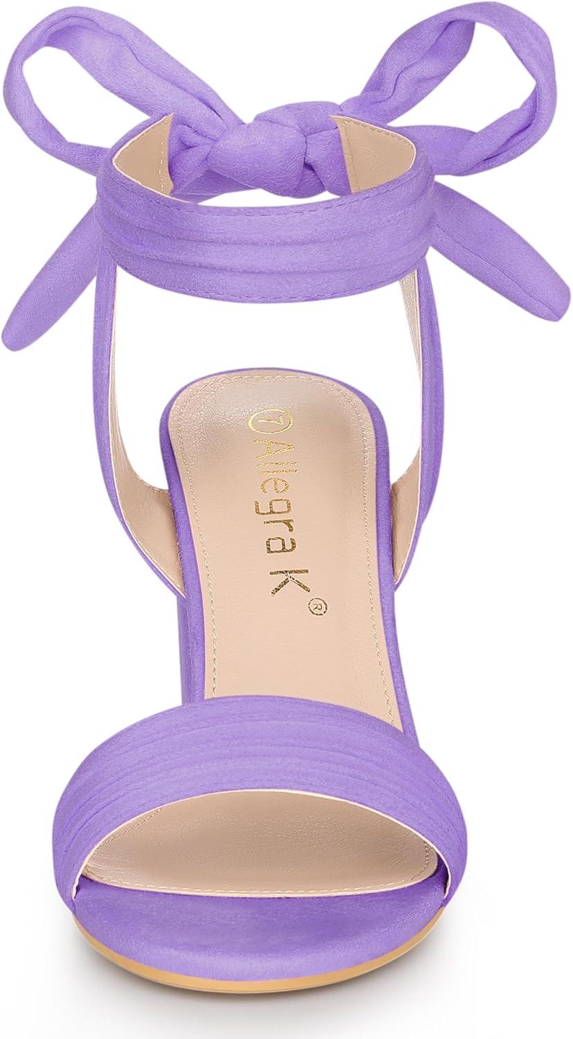 imageAllegra K Women Open Toe Ankle Tie Back Chunky Heel SandalsPurple