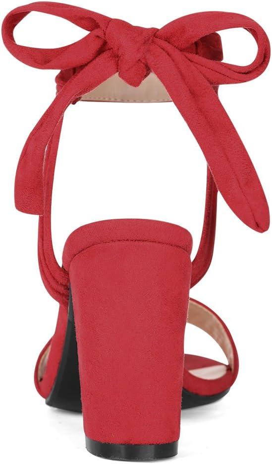 imageAllegra K Women Open Toe Ankle Tie Back Chunky Heel SandalsRed