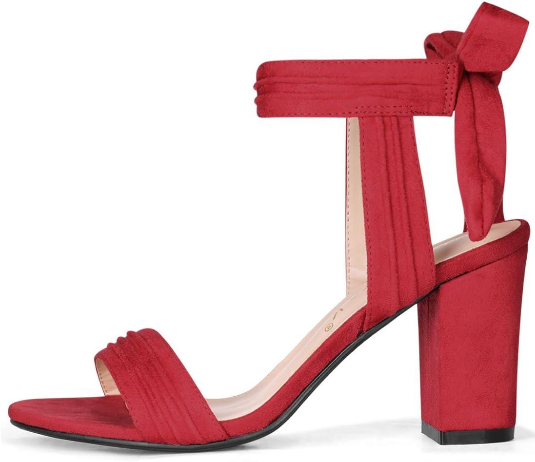 imageAllegra K Women Open Toe Ankle Tie Back Chunky Heel SandalsRed
