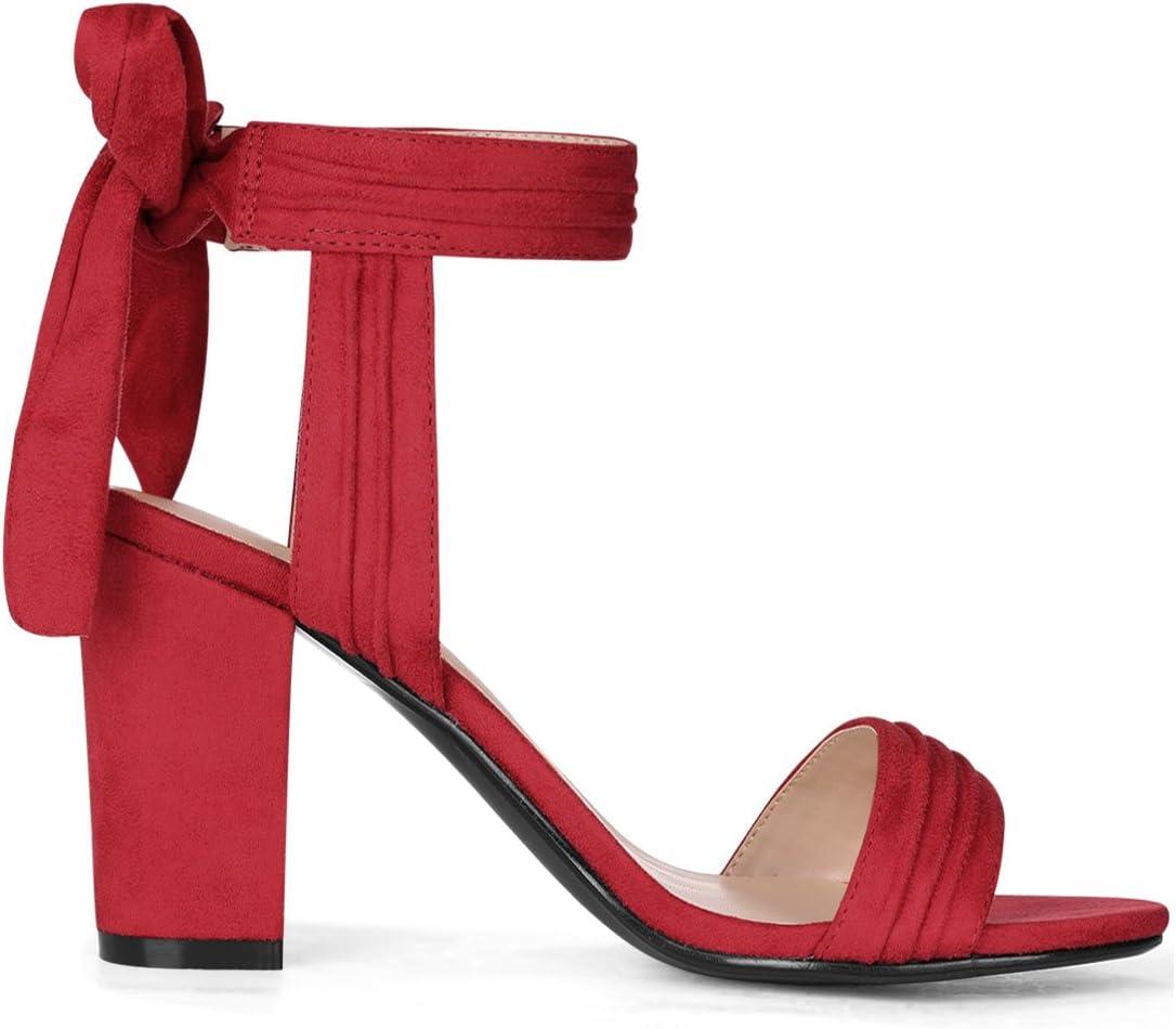 imageAllegra K Women Open Toe Ankle Tie Back Chunky Heel SandalsRed