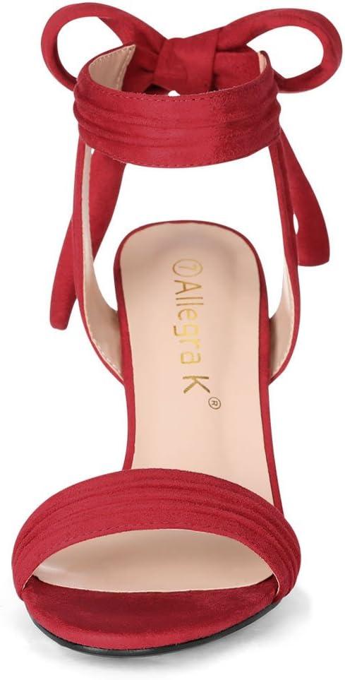 imageAllegra K Women Open Toe Ankle Tie Back Chunky Heel SandalsRed