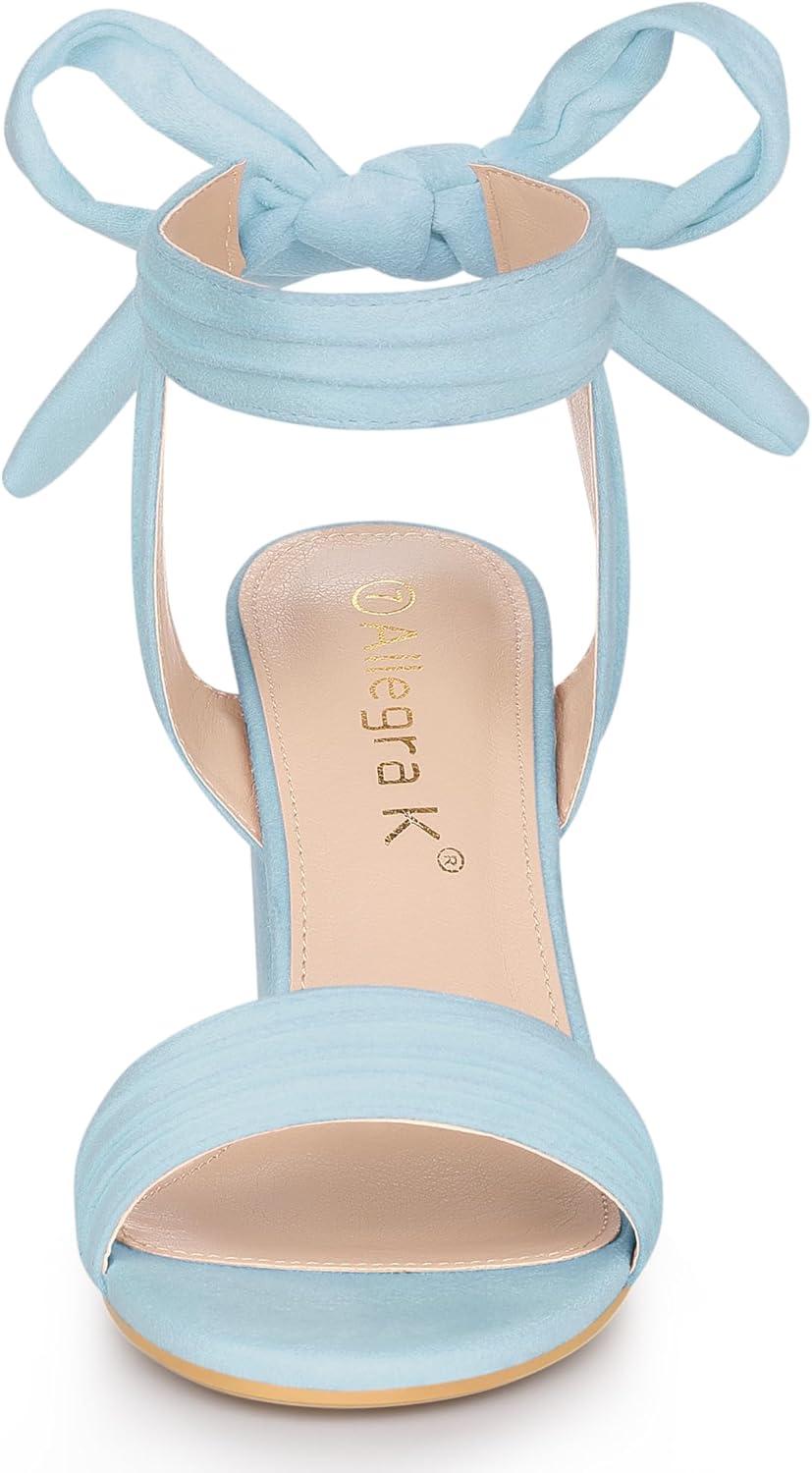 imageAllegra K Women Open Toe Ankle Tie Back Chunky Heel SandalsSky Blue