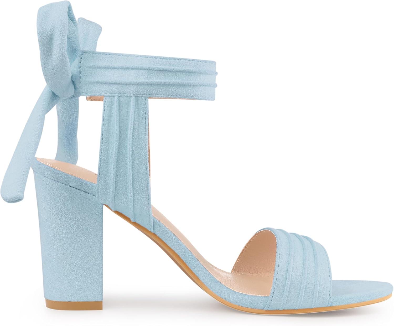 imageAllegra K Women Open Toe Ankle Tie Back Chunky Heel SandalsSky Blue