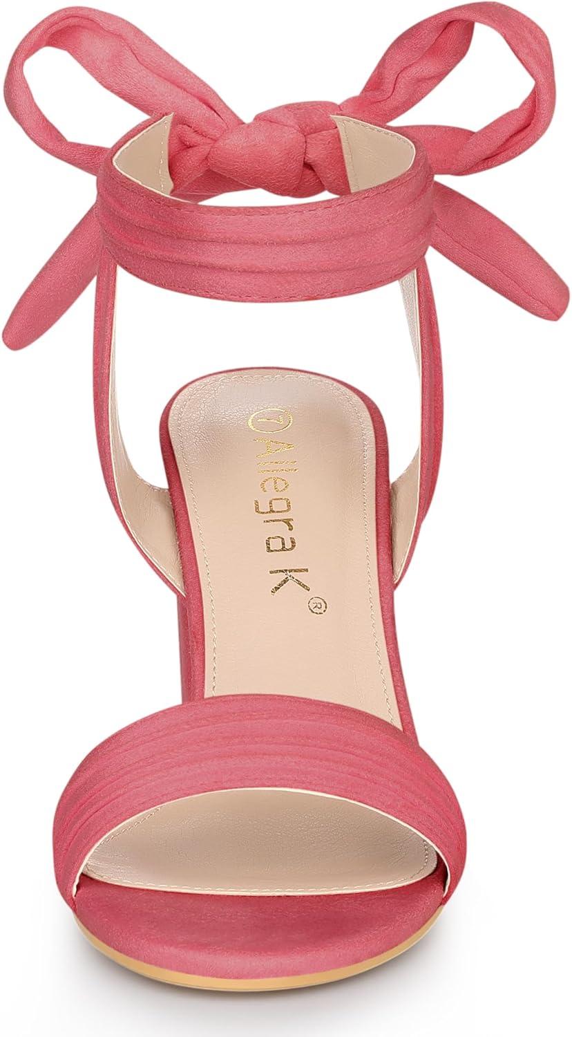 imageAllegra K Women Open Toe Ankle Tie Back Chunky Heel SandalsWatermelon Red