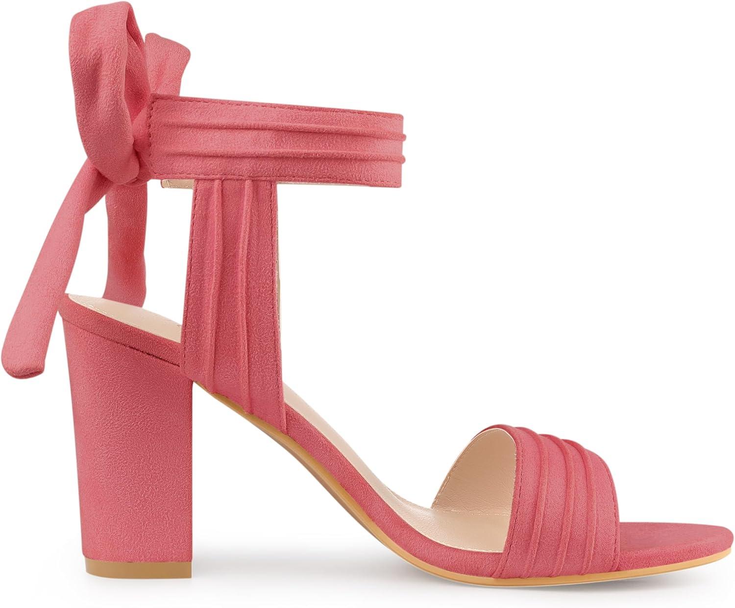 imageAllegra K Women Open Toe Ankle Tie Back Chunky Heel SandalsWatermelon Red