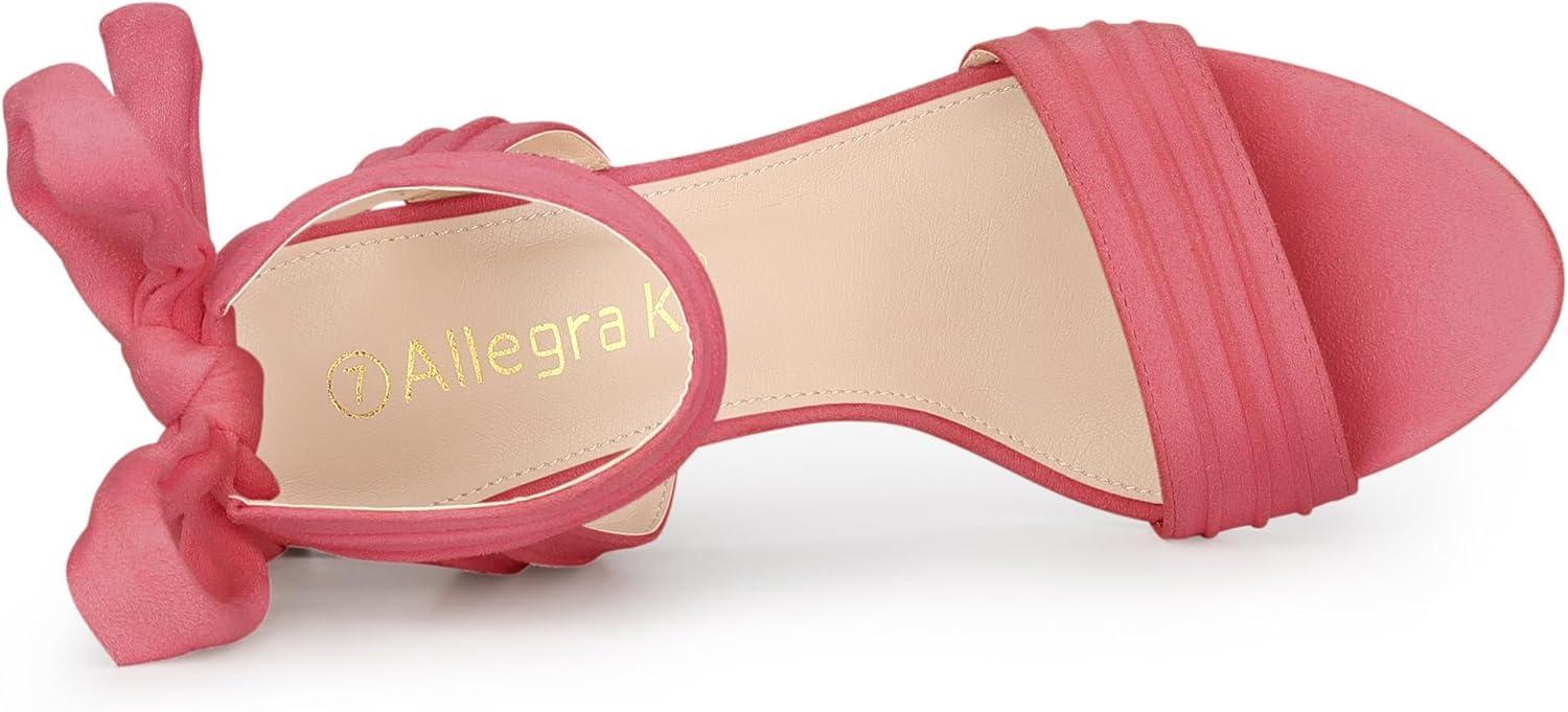 imageAllegra K Women Open Toe Ankle Tie Back Chunky Heel SandalsWatermelon Red