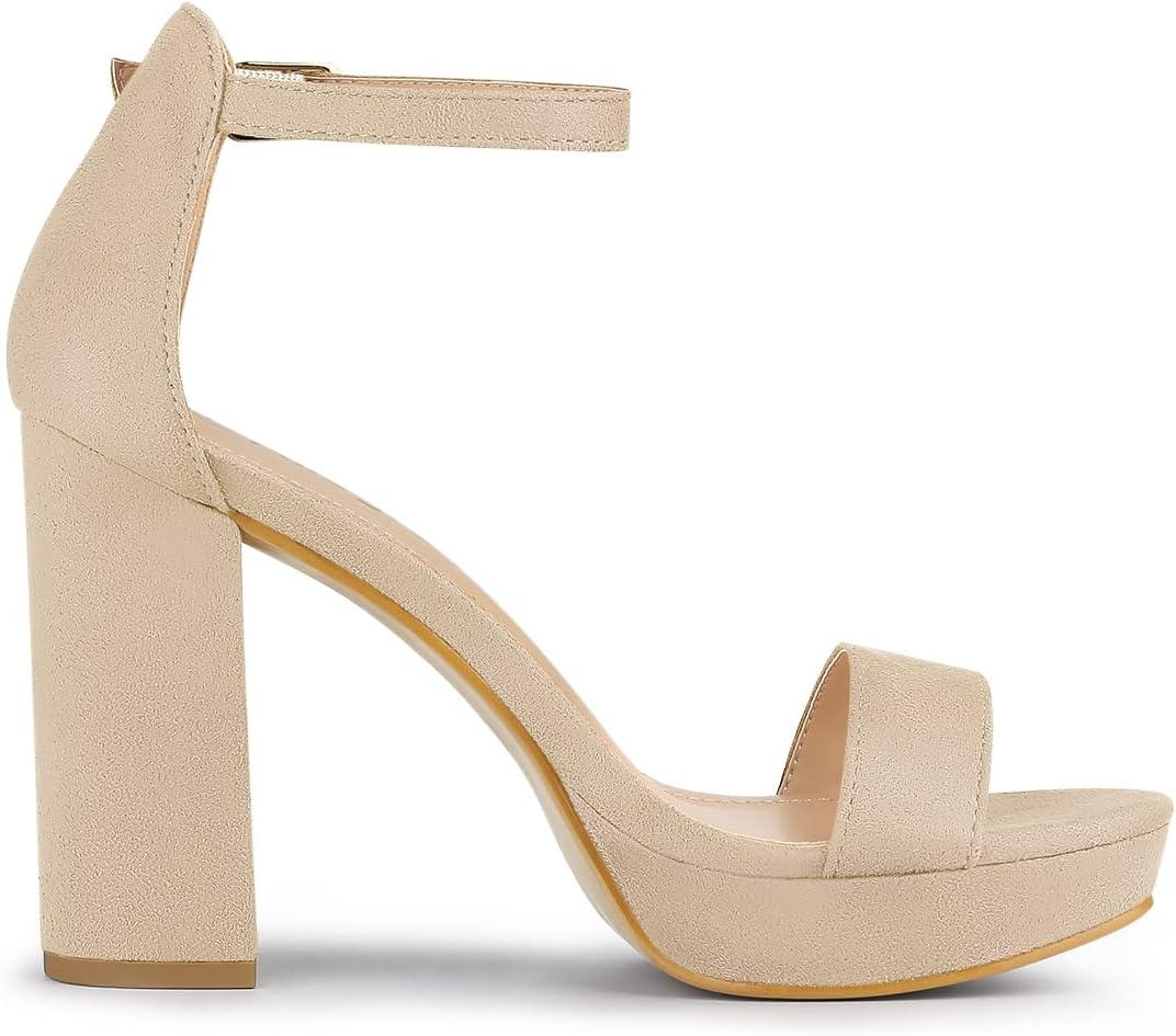imageAllegra K Womens Ankle Strap Platform Chunky Heels SandalsBeige