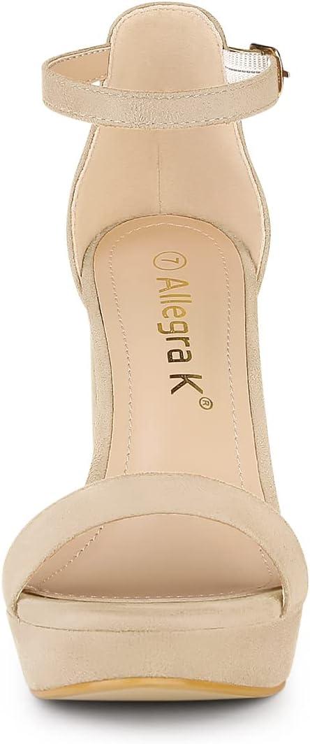 imageAllegra K Womens Ankle Strap Platform Chunky Heels SandalsBeige