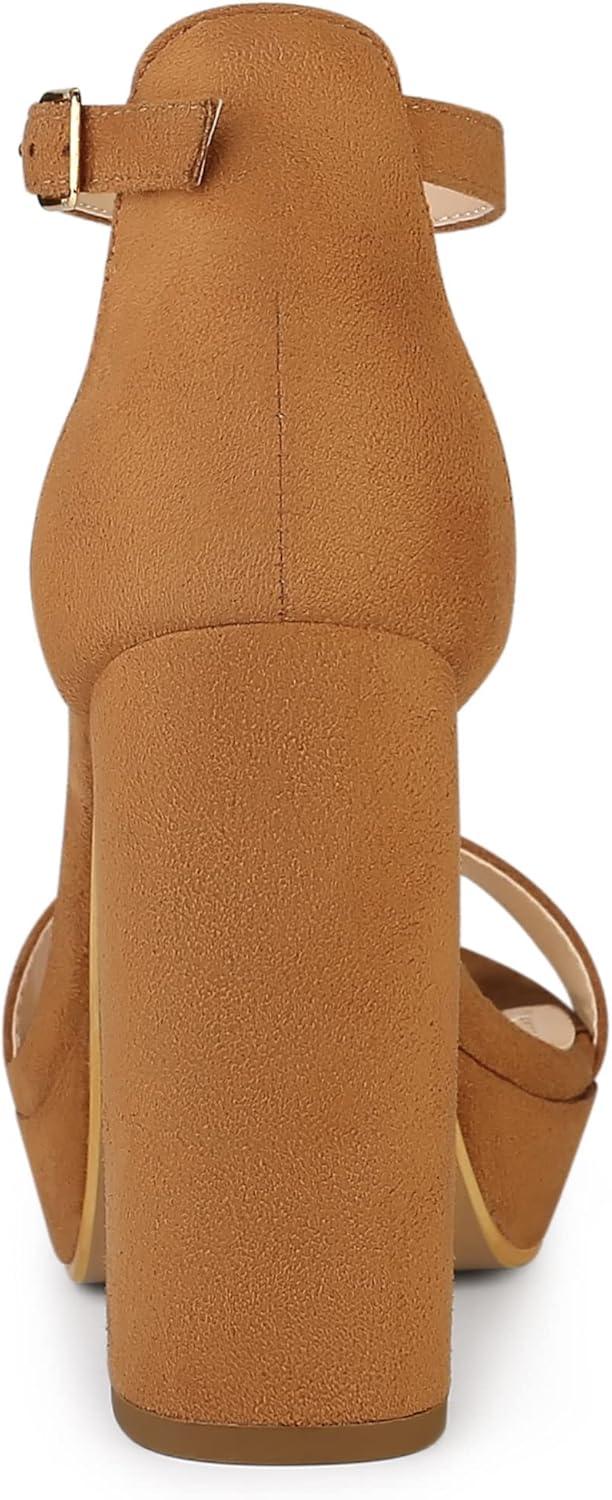 imageAllegra K Womens Ankle Strap Platform Chunky Heels SandalsBrown