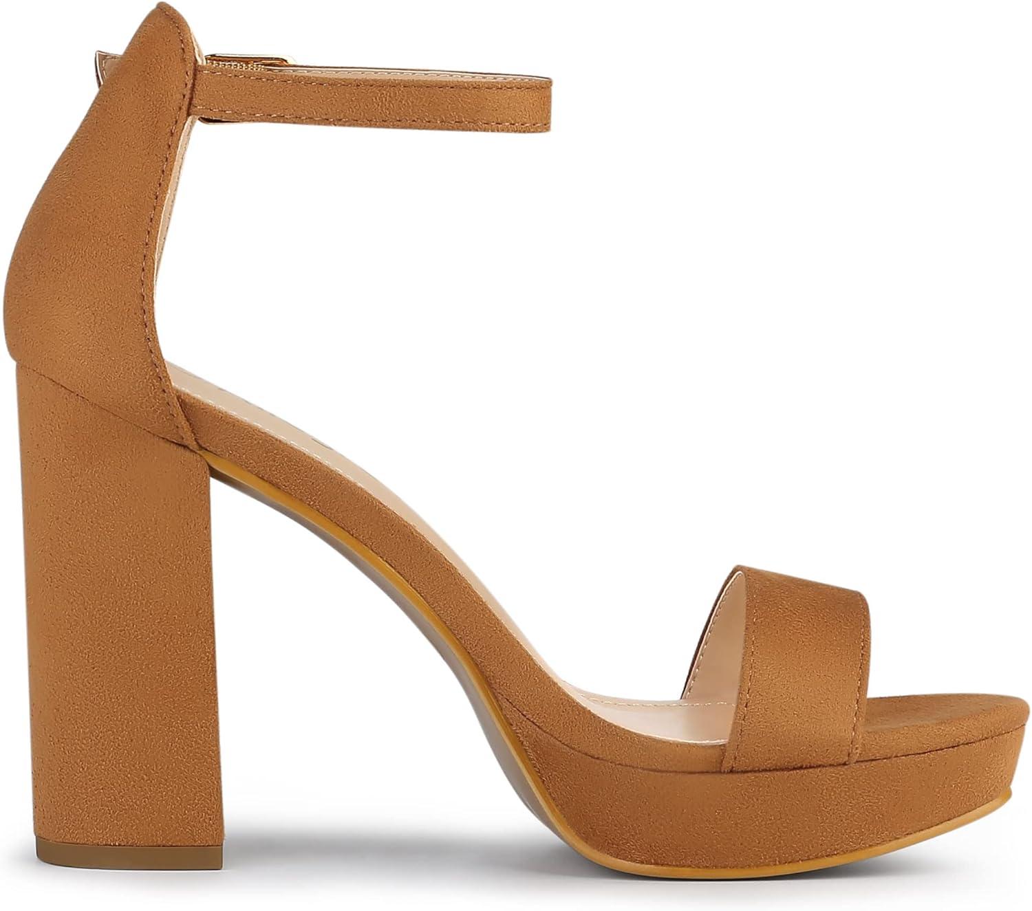 imageAllegra K Womens Ankle Strap Platform Chunky Heels SandalsBrown