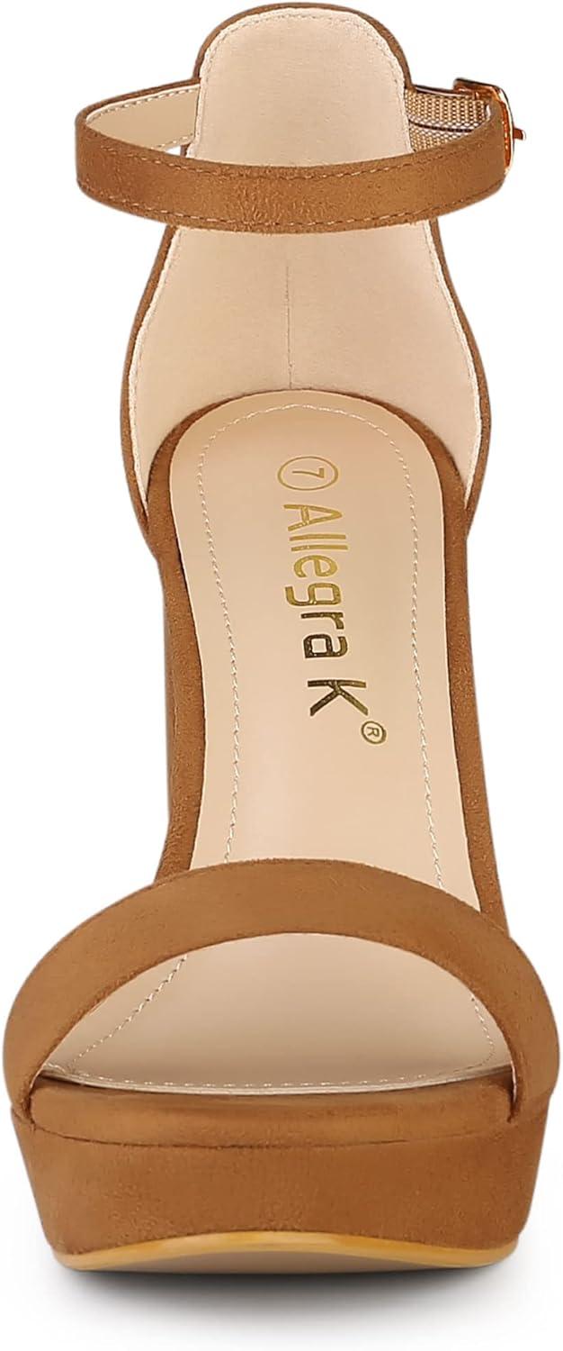imageAllegra K Womens Ankle Strap Platform Chunky Heels SandalsBrown