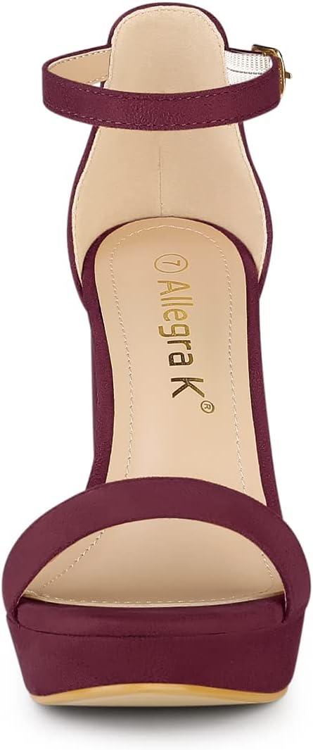 imageAllegra K Womens Ankle Strap Platform Chunky Heels SandalsBurgundy
