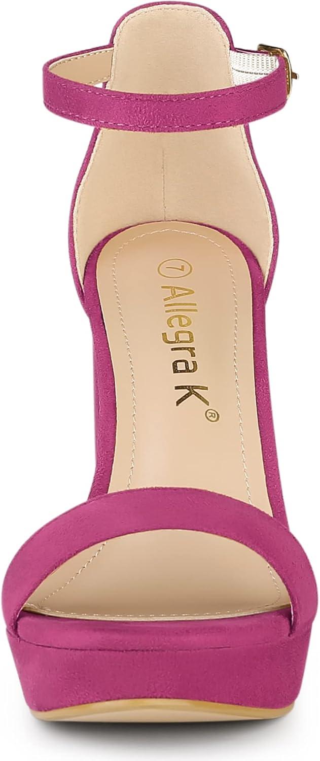 imageAllegra K Womens Ankle Strap Platform Chunky Heels SandalsHot Pink