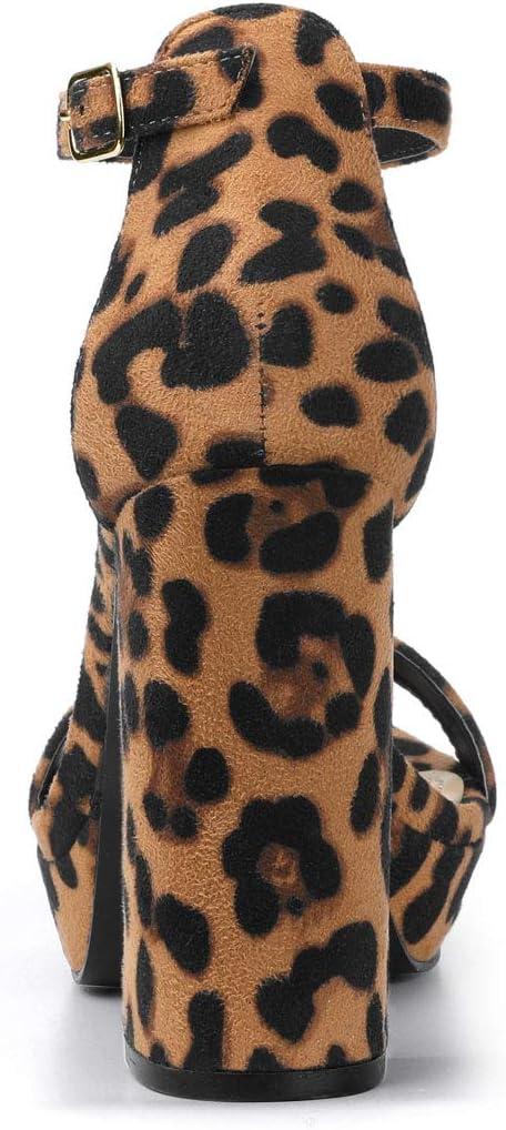 imageAllegra K Womens Ankle Strap Platform Chunky Heels SandalsLeopard