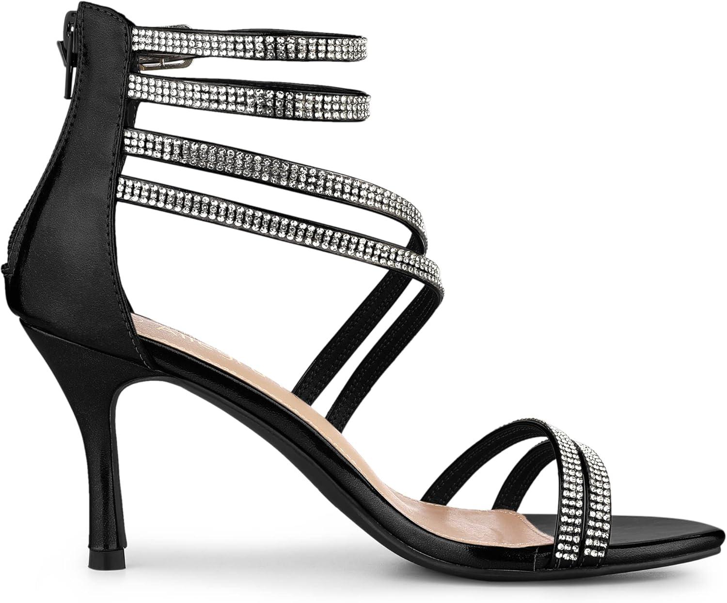 imageAllegra K Womens Ankle Strap Rhinestone Stiletto Heeled SandalsBlack