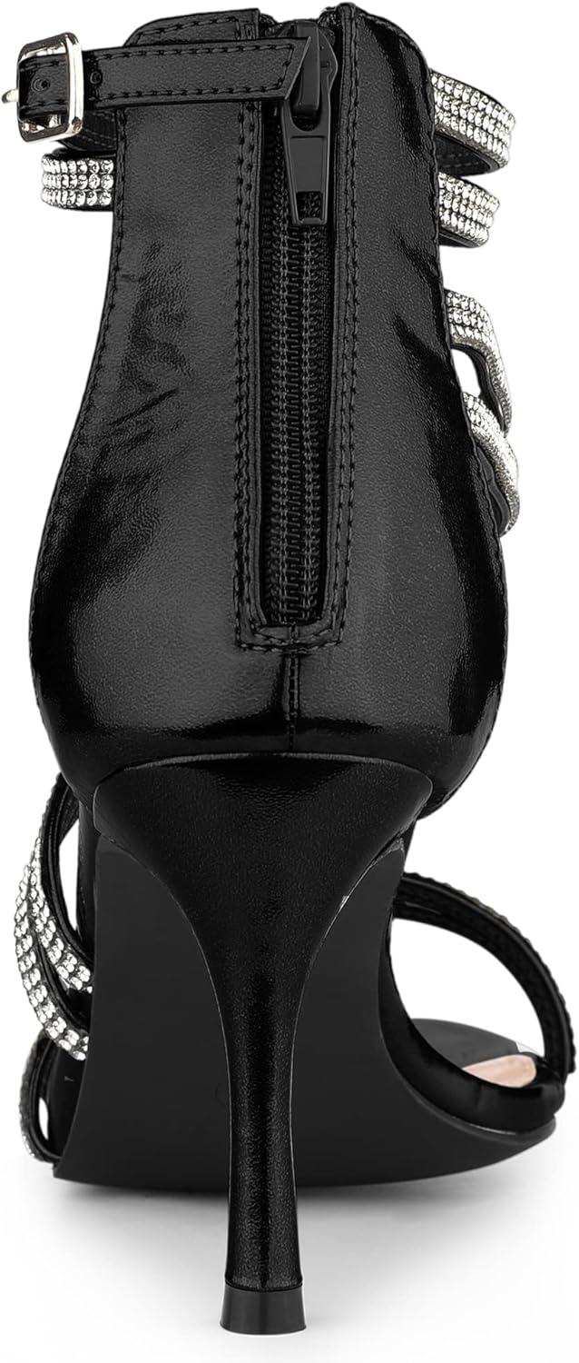 imageAllegra K Womens Ankle Strap Rhinestone Stiletto Heeled SandalsBlack