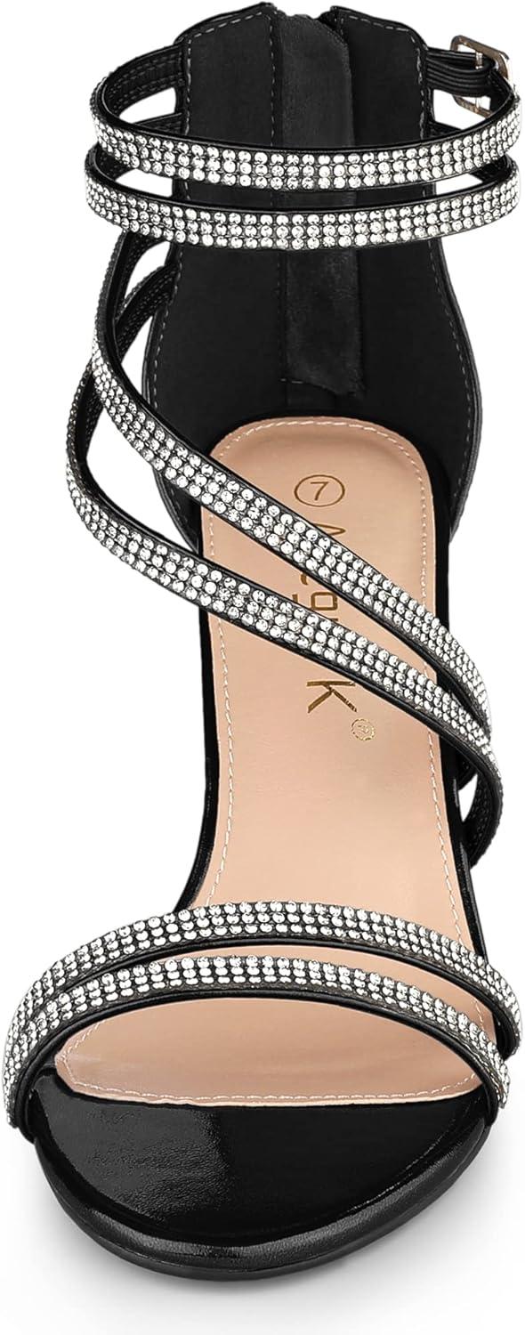 imageAllegra K Womens Ankle Strap Rhinestone Stiletto Heeled SandalsBlack