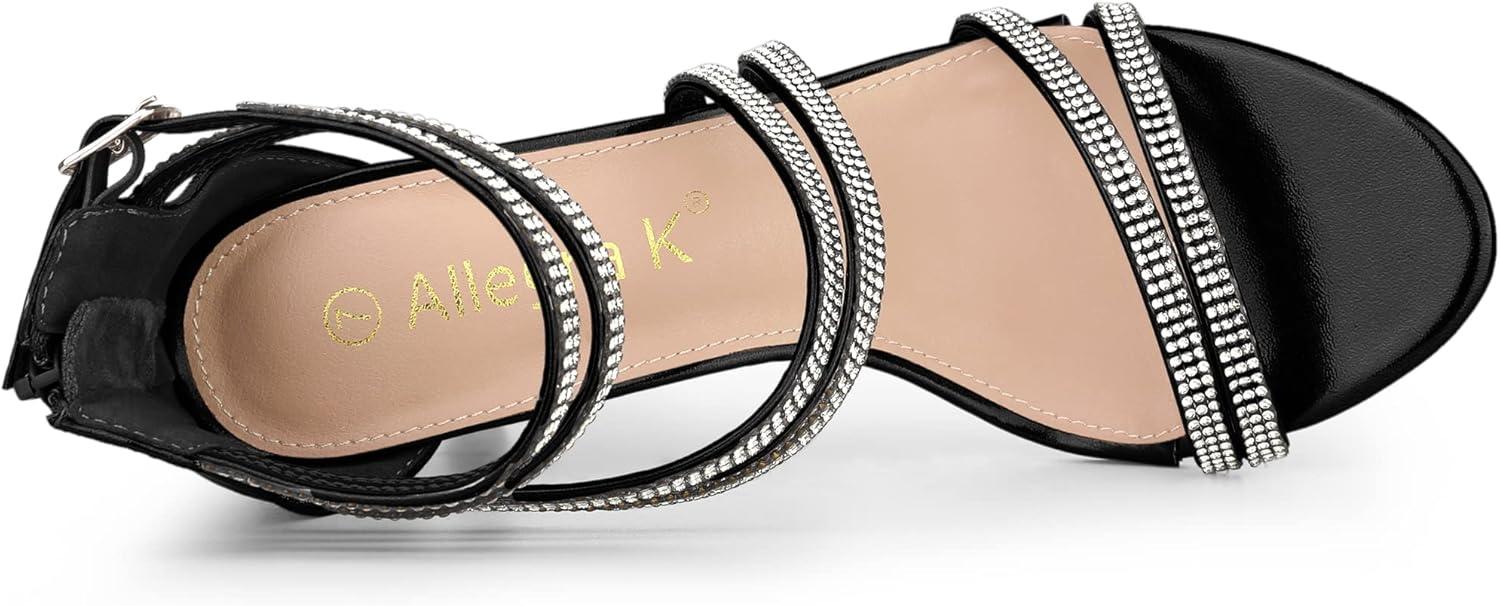 imageAllegra K Womens Ankle Strap Rhinestone Stiletto Heeled SandalsBlack