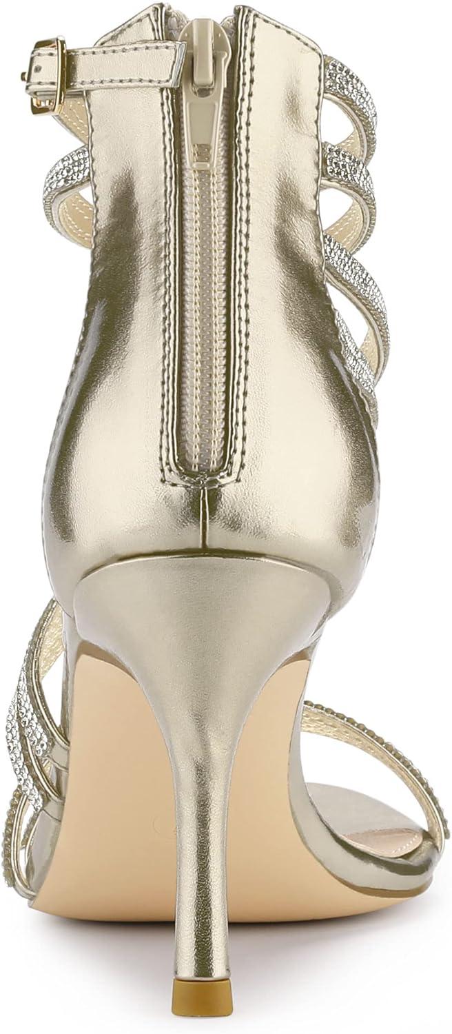 imageAllegra K Womens Ankle Strap Rhinestone Stiletto Heeled SandalsGold