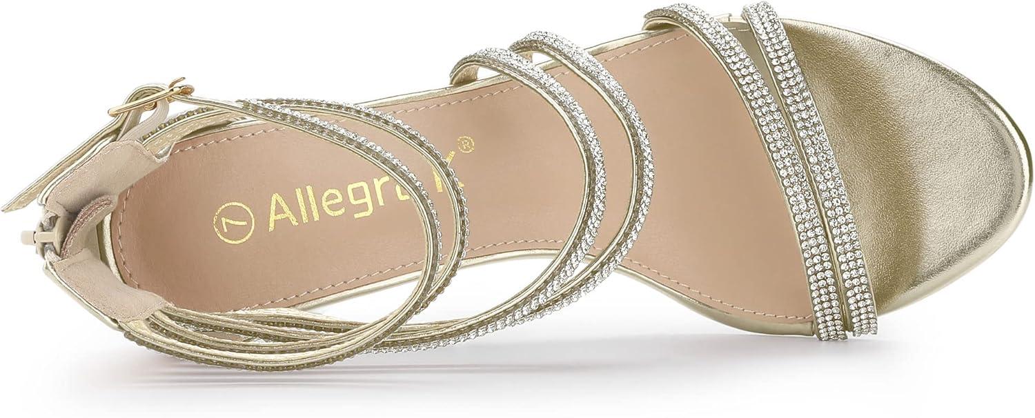 imageAllegra K Womens Ankle Strap Rhinestone Stiletto Heeled SandalsGold