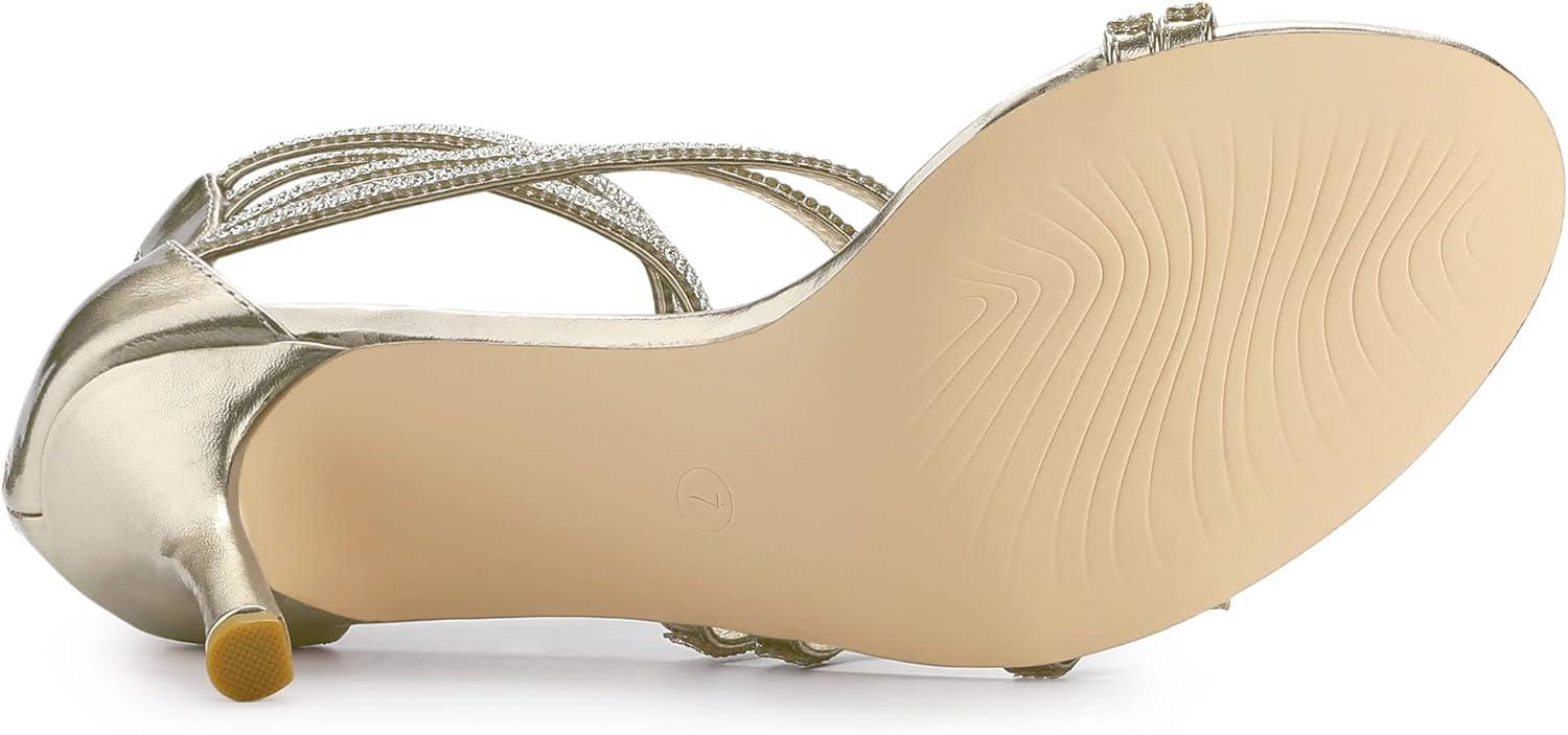 imageAllegra K Womens Ankle Strap Rhinestone Stiletto Heeled SandalsGold