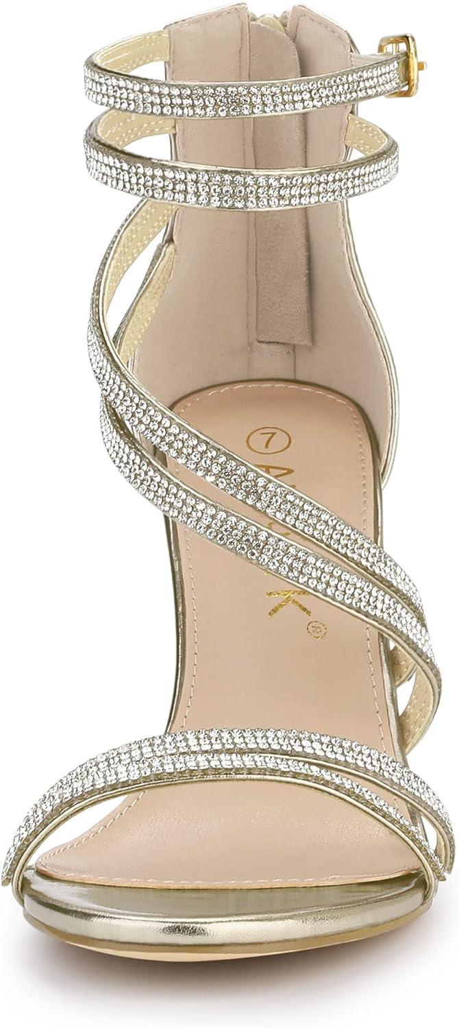 imageAllegra K Womens Ankle Strap Rhinestone Stiletto Heeled SandalsGold