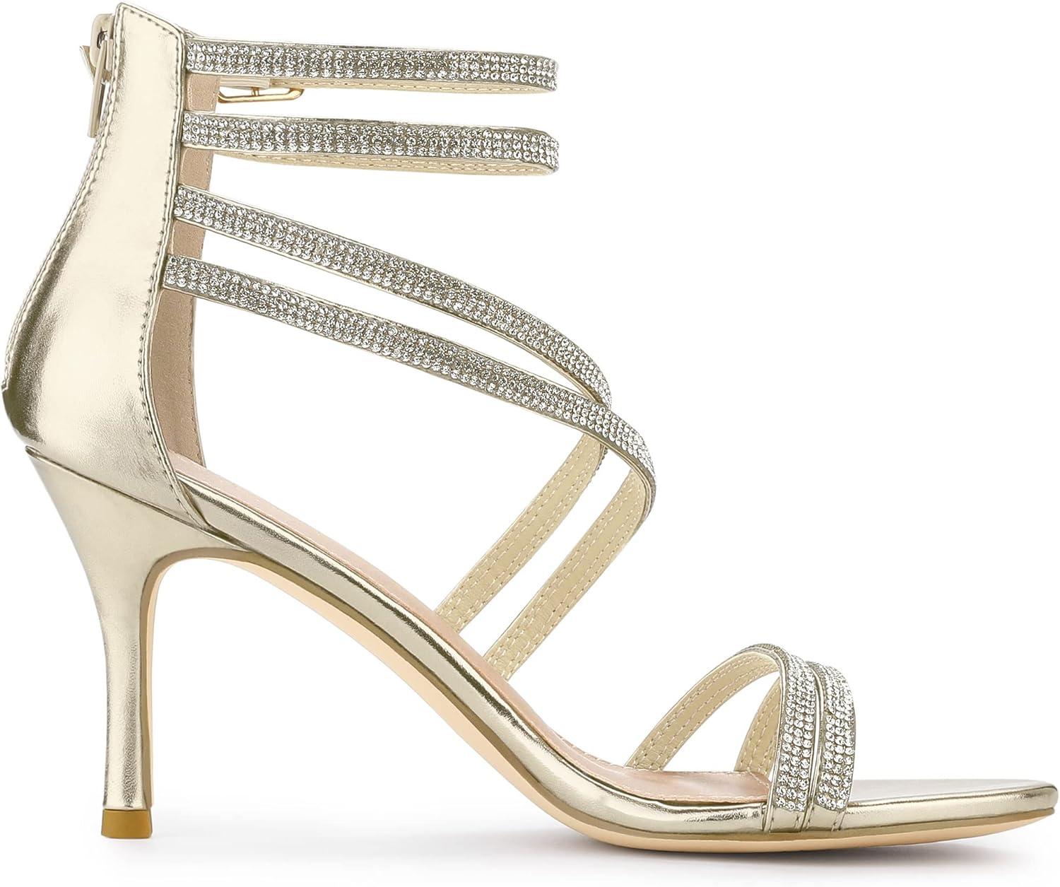imageAllegra K Womens Ankle Strap Rhinestone Stiletto Heeled SandalsGold