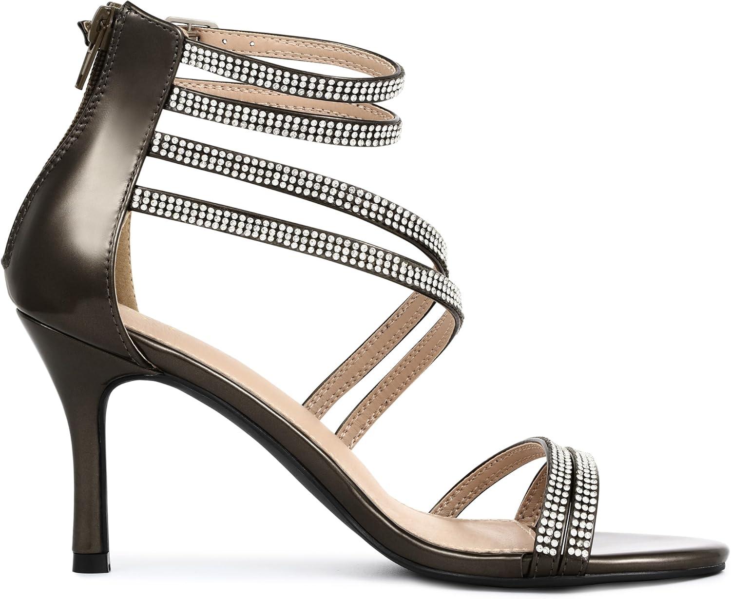 imageAllegra K Womens Ankle Strap Rhinestone Stiletto Heeled SandalsGunmetal