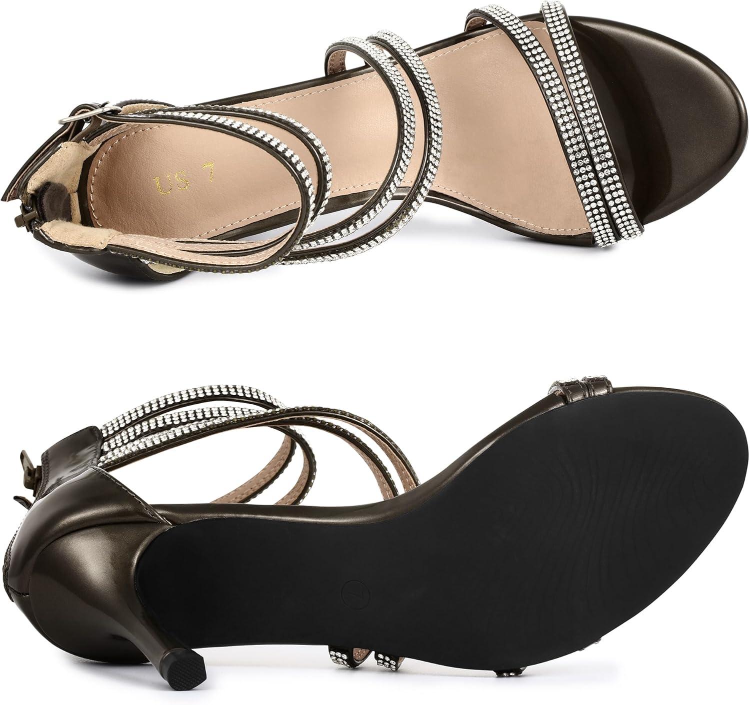 imageAllegra K Womens Ankle Strap Rhinestone Stiletto Heeled SandalsGunmetal