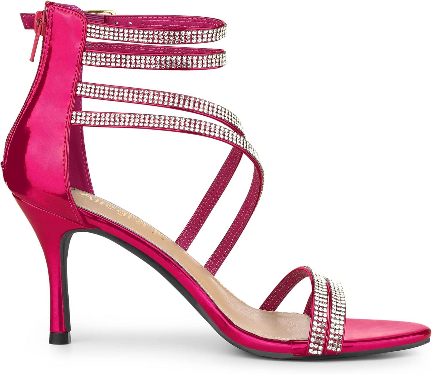 imageAllegra K Womens Ankle Strap Rhinestone Stiletto Heeled SandalsHot Pink