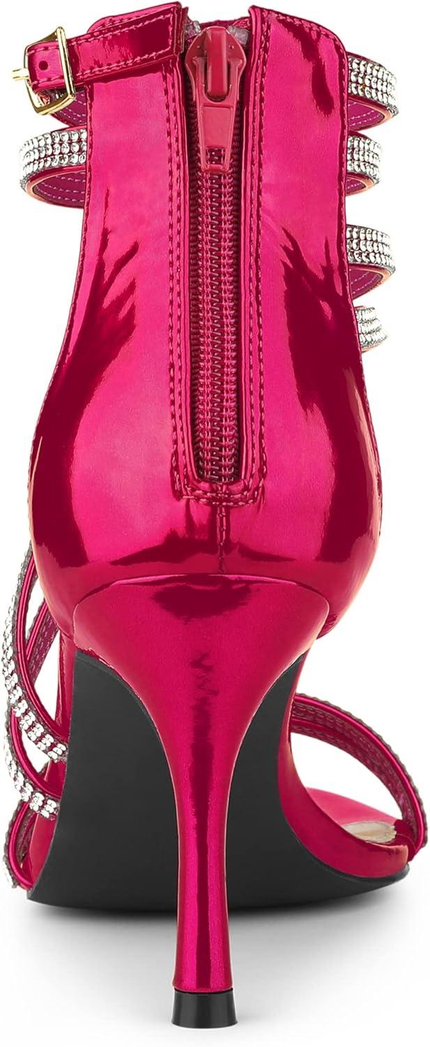 imageAllegra K Womens Ankle Strap Rhinestone Stiletto Heeled SandalsHot Pink