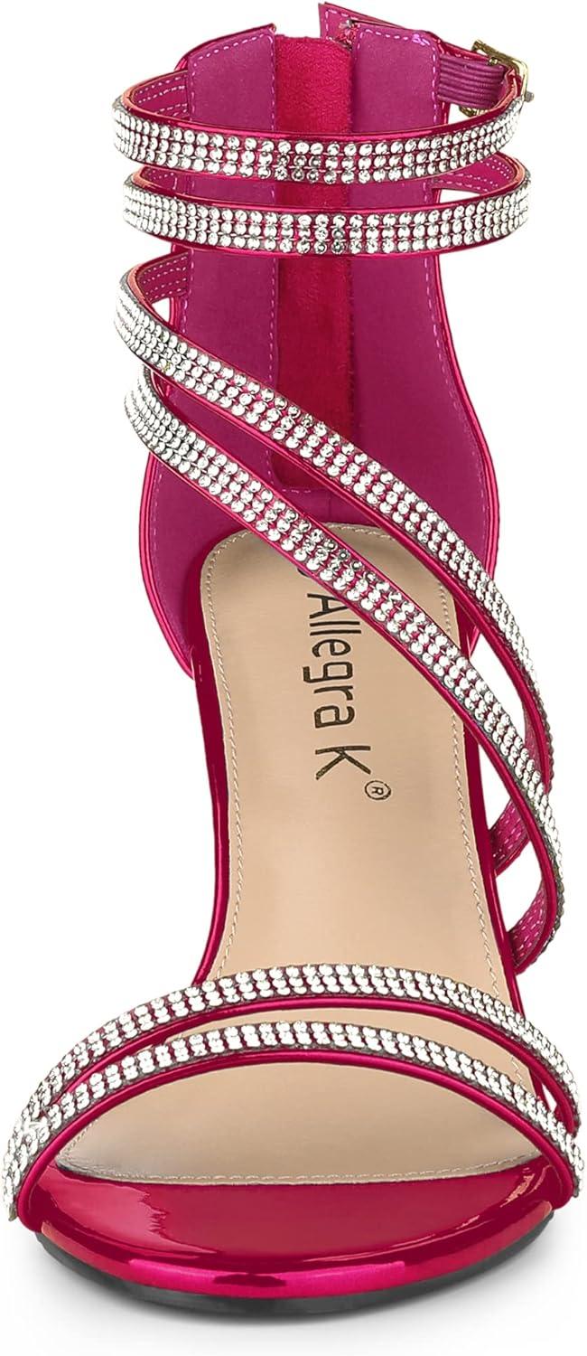 imageAllegra K Womens Ankle Strap Rhinestone Stiletto Heeled SandalsHot Pink