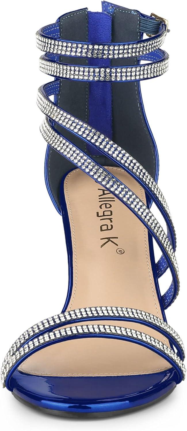 imageAllegra K Womens Ankle Strap Rhinestone Stiletto Heeled SandalsNavy Blue