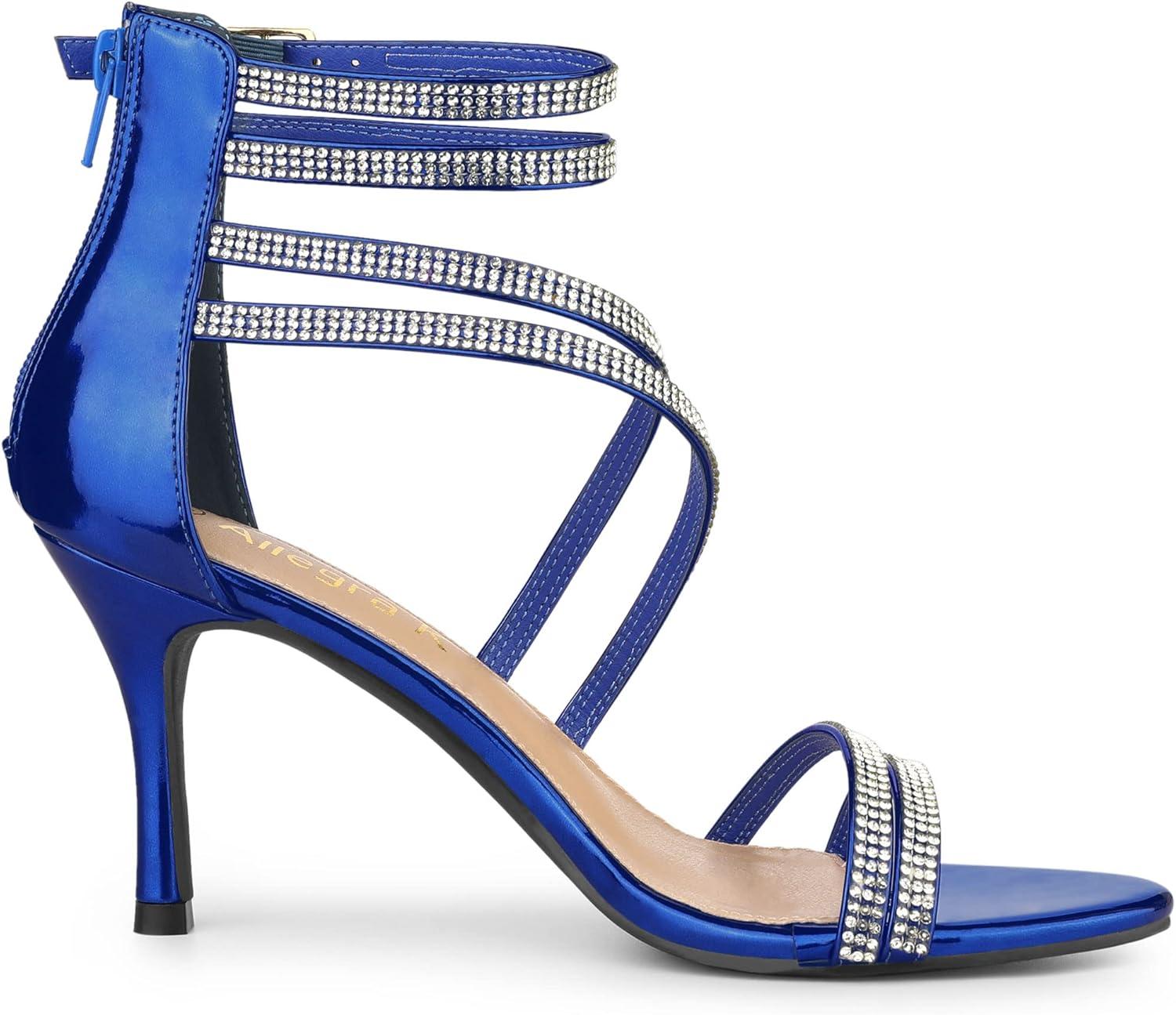 imageAllegra K Womens Ankle Strap Rhinestone Stiletto Heeled SandalsNavy Blue