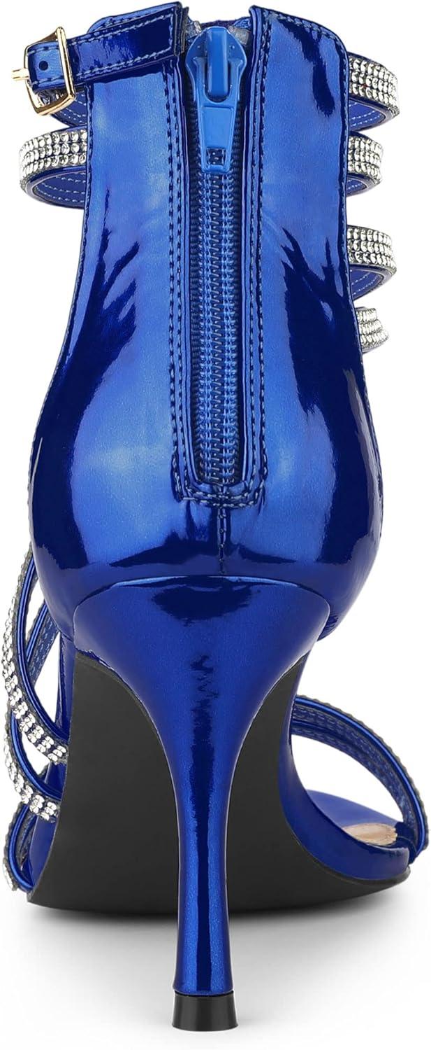 imageAllegra K Womens Ankle Strap Rhinestone Stiletto Heeled SandalsNavy Blue