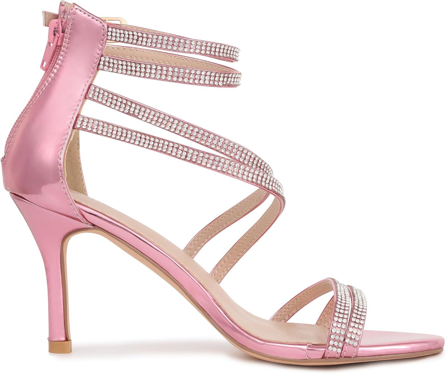 imageAllegra K Womens Ankle Strap Rhinestone Stiletto Heeled SandalsPink