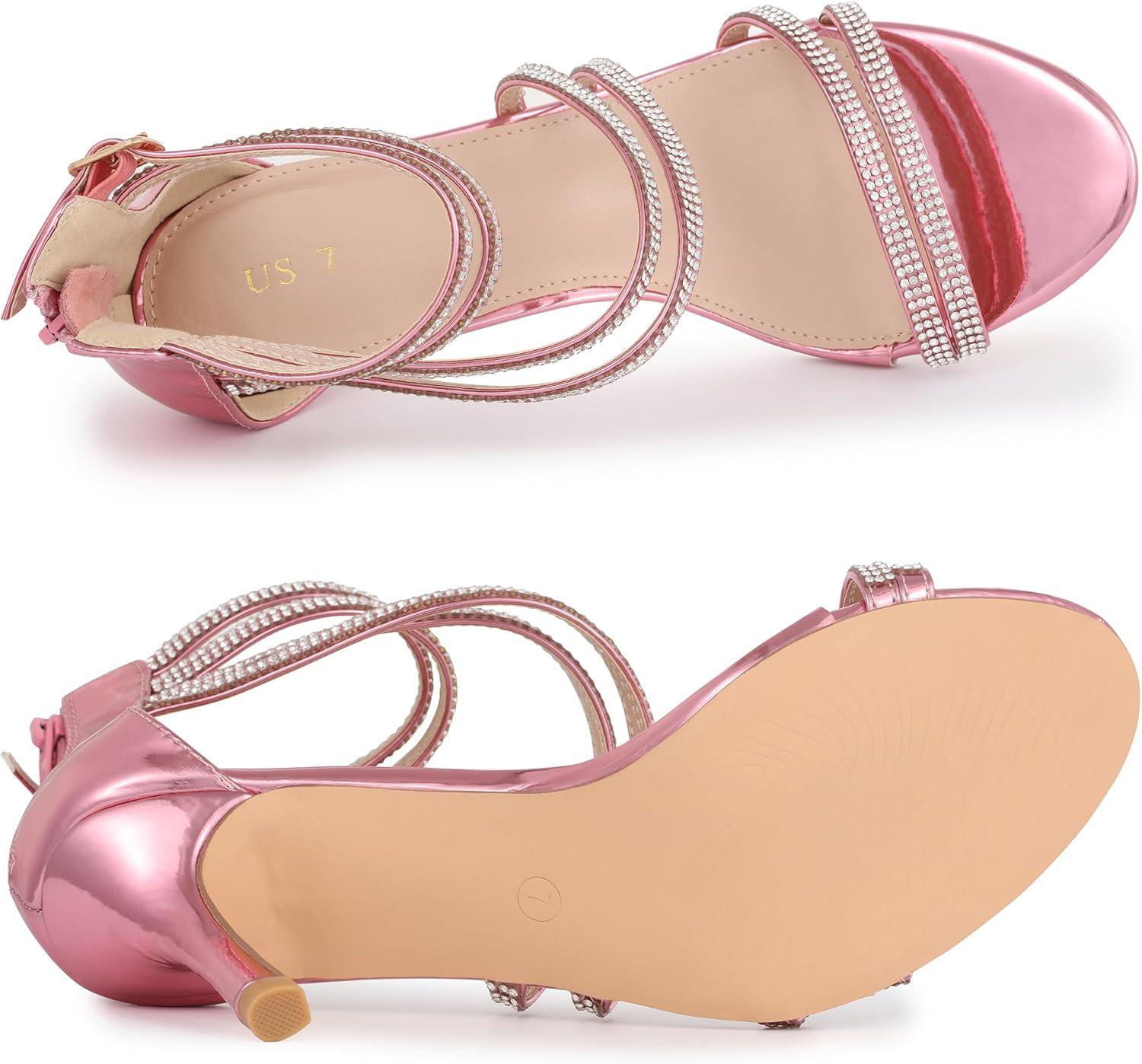 imageAllegra K Womens Ankle Strap Rhinestone Stiletto Heeled SandalsPink