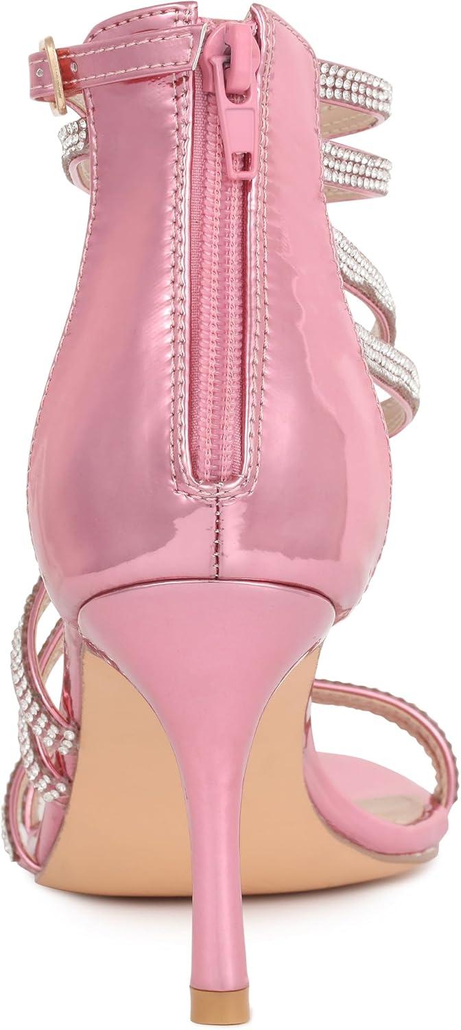 imageAllegra K Womens Ankle Strap Rhinestone Stiletto Heeled SandalsPink