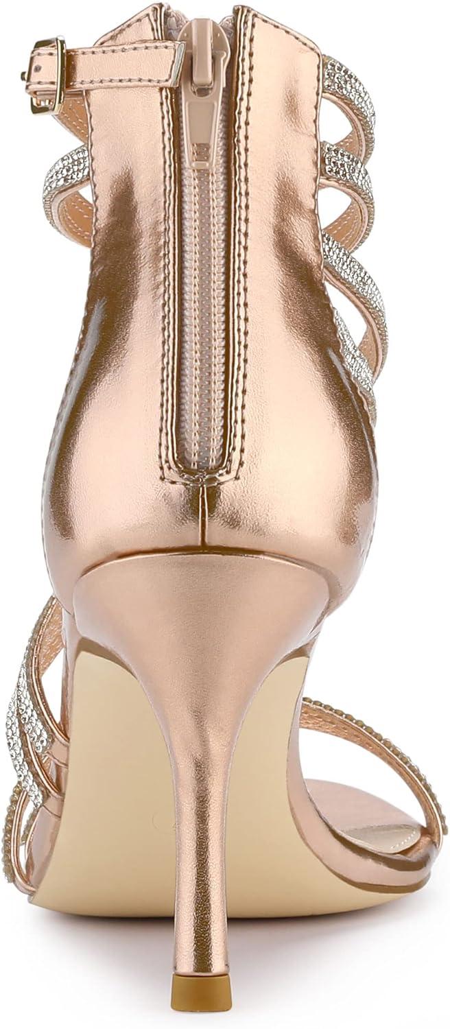 imageAllegra K Womens Ankle Strap Rhinestone Stiletto Heeled SandalsRose Gold