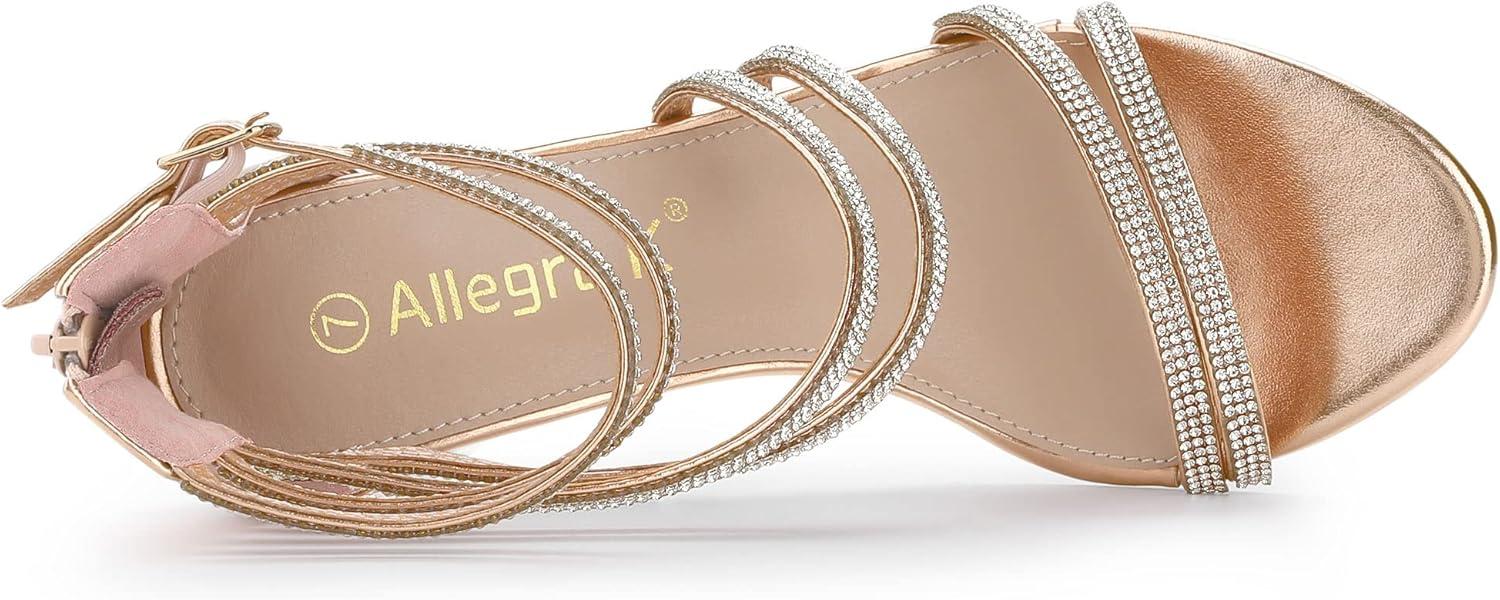 imageAllegra K Womens Ankle Strap Rhinestone Stiletto Heeled SandalsRose Gold