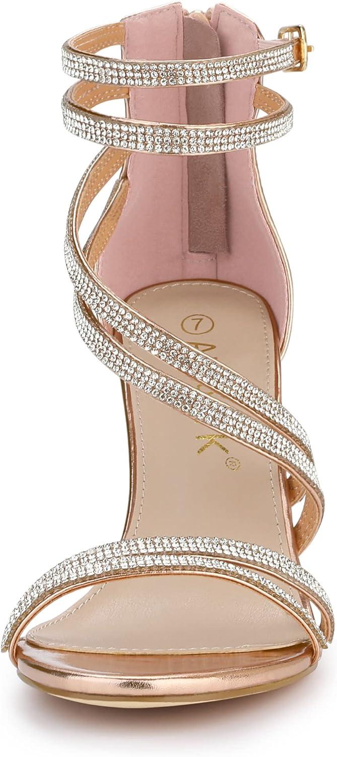 imageAllegra K Womens Ankle Strap Rhinestone Stiletto Heeled SandalsRose Gold