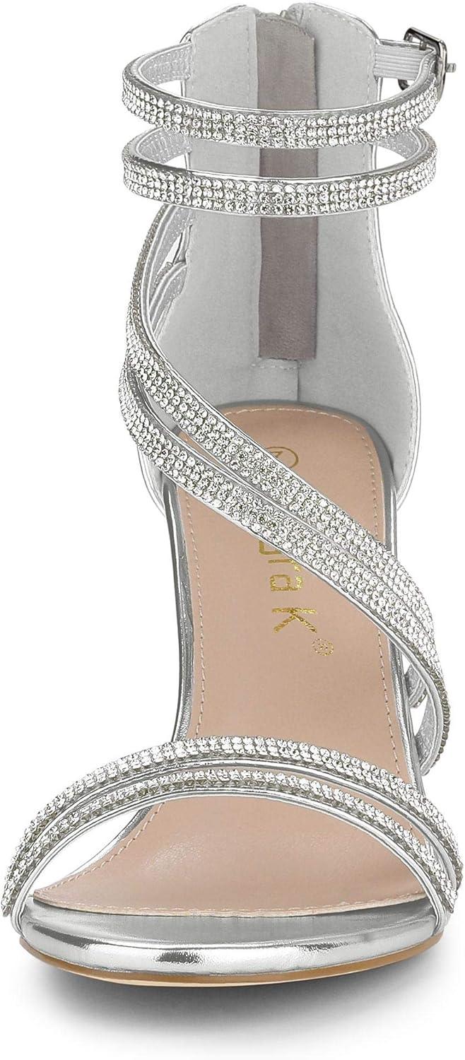 imageAllegra K Womens Ankle Strap Rhinestone Stiletto Heeled SandalsSilver