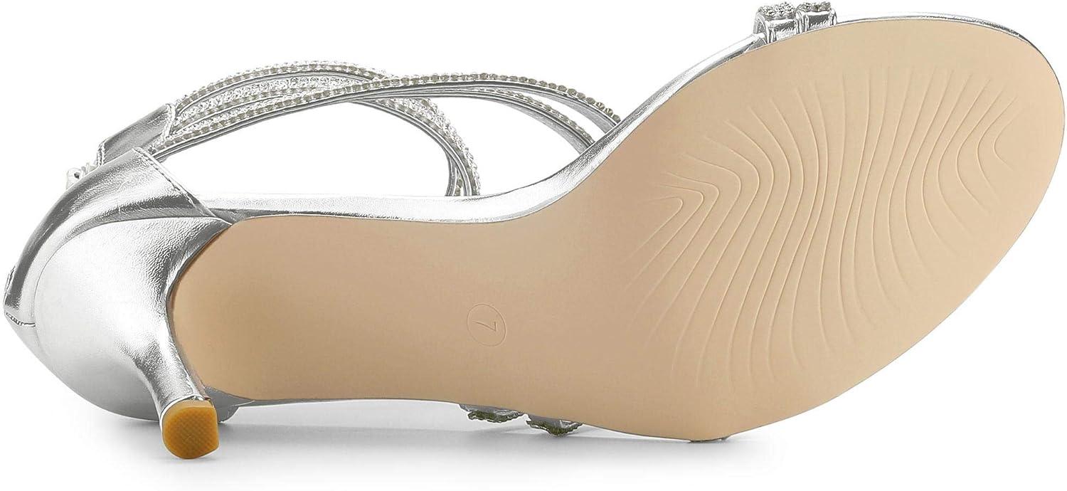 imageAllegra K Womens Ankle Strap Rhinestone Stiletto Heeled SandalsSilver