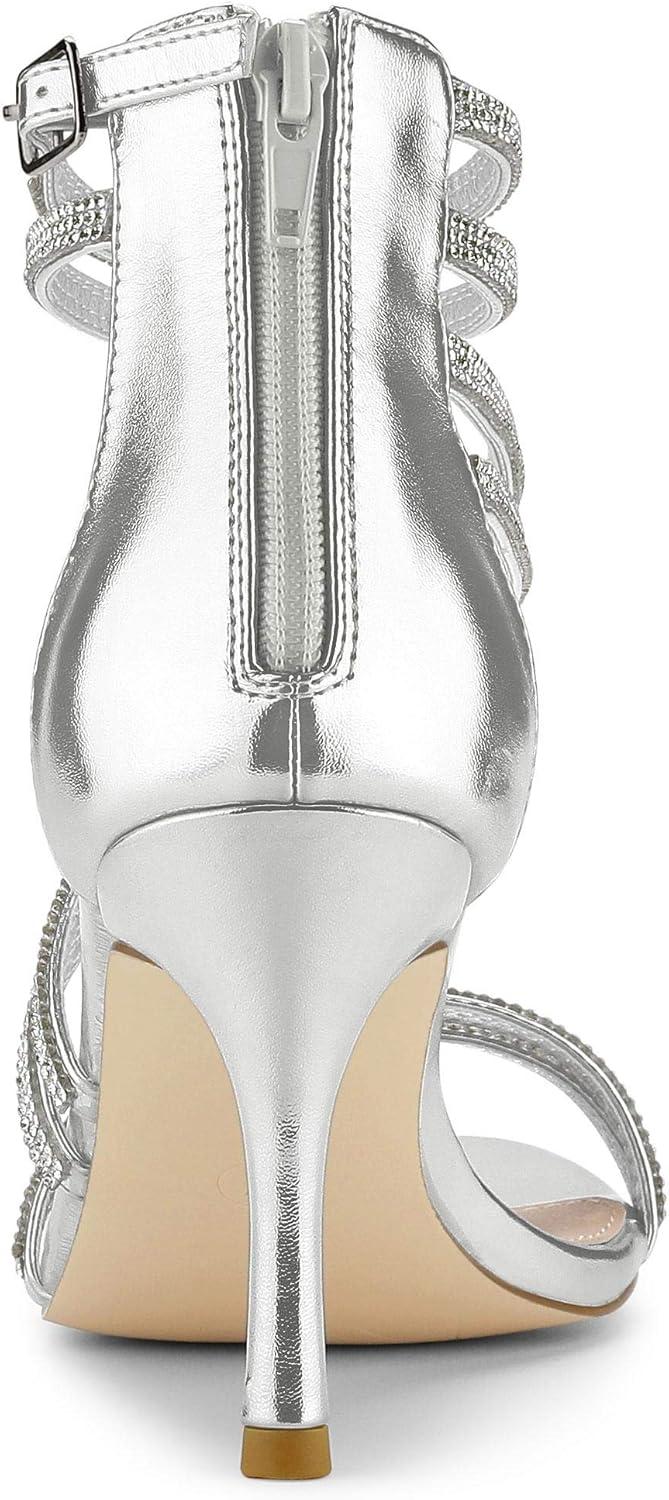 imageAllegra K Womens Ankle Strap Rhinestone Stiletto Heeled SandalsSilver