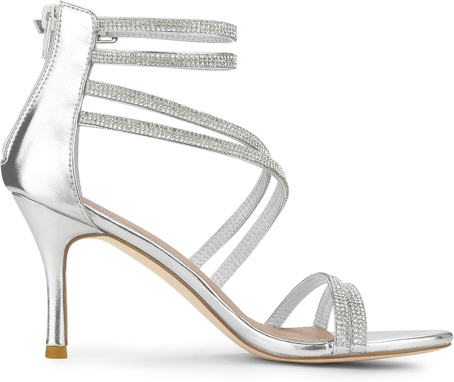imageAllegra K Womens Ankle Strap Rhinestone Stiletto Heeled SandalsSilver