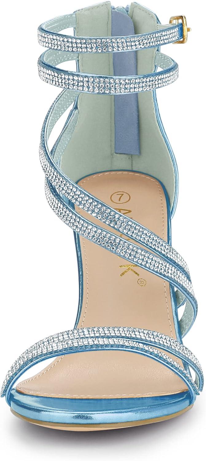 imageAllegra K Womens Ankle Strap Rhinestone Stiletto Heeled SandalsSky Blue