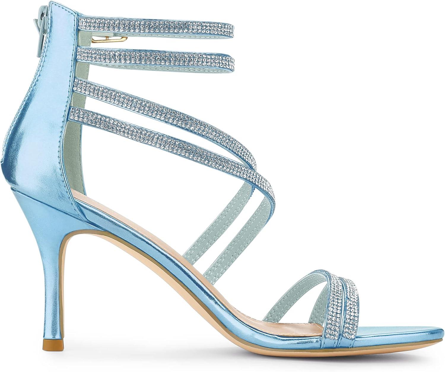imageAllegra K Womens Ankle Strap Rhinestone Stiletto Heeled SandalsSky Blue